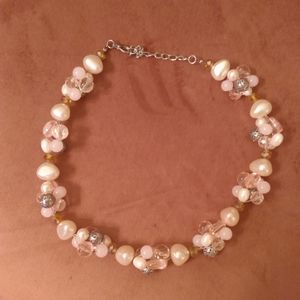 Pink and silver beaded necklace